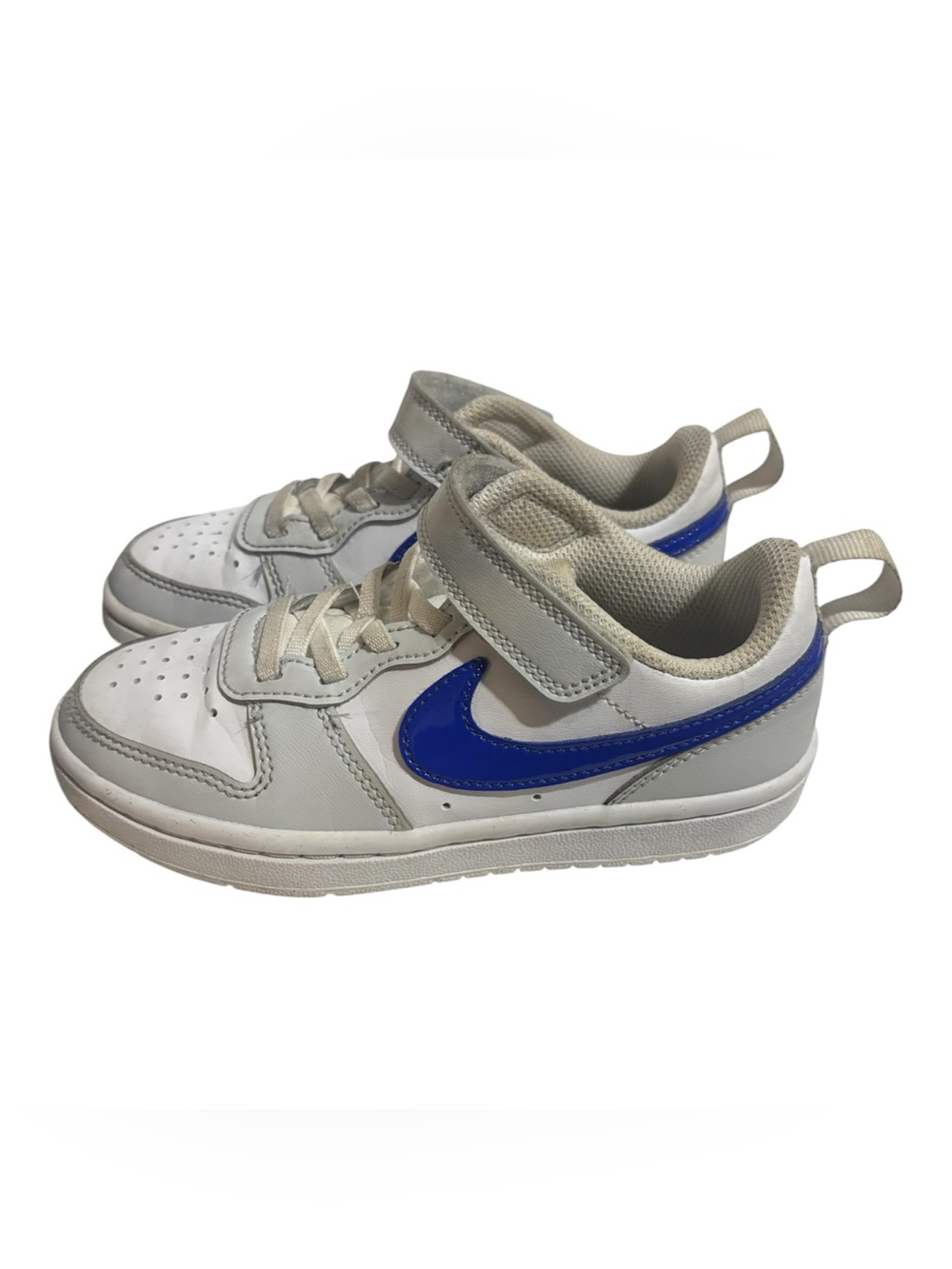 Nike Kids White Sneakers with Royal Blue Swoosh
